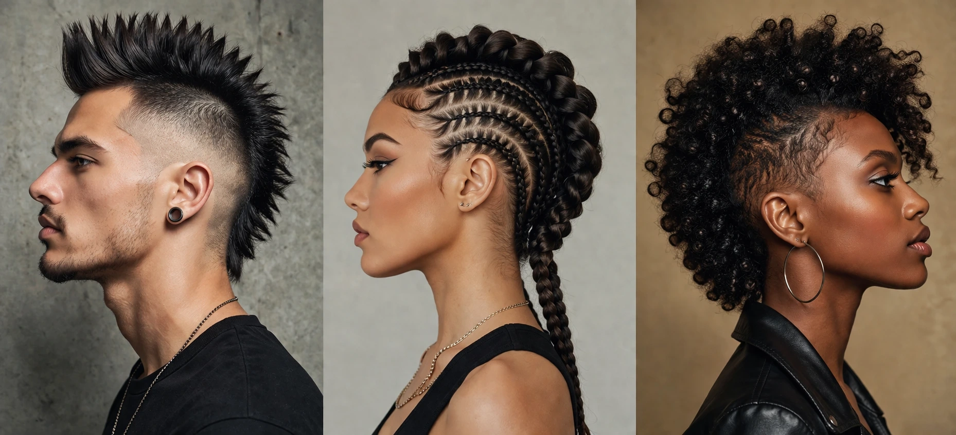 mohawk hairstyle types — faded, braided, curly